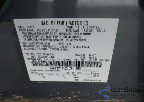 2018 Ford Ecosport Se из США, поврежденный, VIN MAJ3P1TEXJC211881